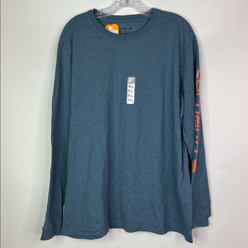 Carhartt 103401 HH5 Loose Fit Heavyweight Blue Long Sleeve Graphic Shirt NWT XL